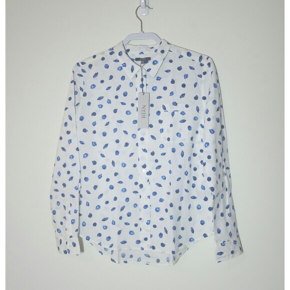 NYDJ Tops - NWT NYDJ Womens Linen Cotton Nautical Button-Down Shirt White Sea Blue Size S